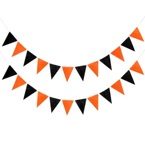 Halloween Decoration Non-woven Fabric Triangle Bunting Banner Black Orange Garland For Bar Kindergarten Party Supplies