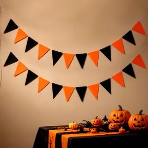 Classic orange and black non-woven triangular bunting banner for Halloween party decor