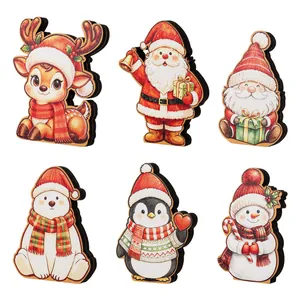 Christmas Cartoon Wooden Desktop Ornament Santa Claus Reindeer Snowman Penguin Polar Bear Home Office Xmas Scene Decor