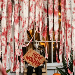 Halloween Bloederig Gaas Decoratie Enge Bloedspatten Waarschuwingslint Horror Huis Feest Scène Rekwisiet Bloederig Verband