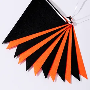 Halloween orange and black felt triangular pennant banner for party decoration