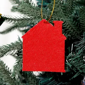 Red felt house-shaped Christmas tree ornament for festive home holiday decoration