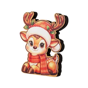 Cute wooden Christmas reindeer ornament for festive desktop decoration