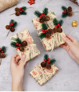 DIY Christmas pine needle and red berry accessories for holiday gift box decoration