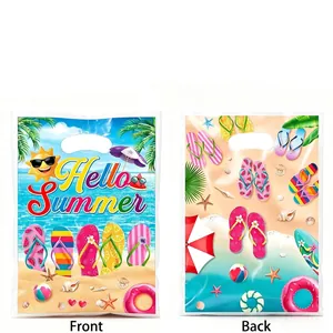 Vorder- und Rückseite der sommerlichen Strand-Plastiktüten mit Flip-Flop-Mustern