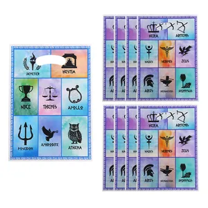 Set of colorful Greek mythology plastic treat bags featuring god symbols for party favors