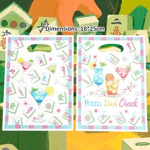 Mahjong Themed Party Print Pearlescent Film Gift Bags Handheld Food Candy Packaging Bags For Wedding Birthday Party Celebration Gift Wrapping Bags