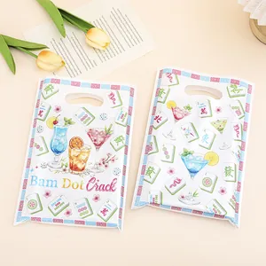 Mahjong themed pearl film gift bags with cocktail prints and handles