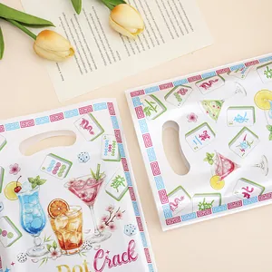 Elegant mahjong themed party gift bag with colorful cocktail prints for candy packaging