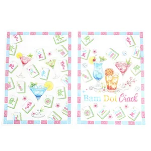 Mahjong themed party pearl film gift bags with colorful cocktail and cherry blossom prints
