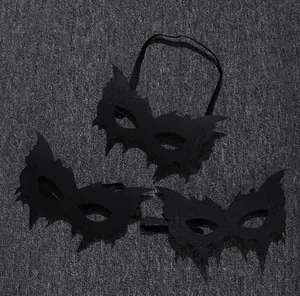 Set of three black bat-themed half-face felt masks for Halloween parties and events
