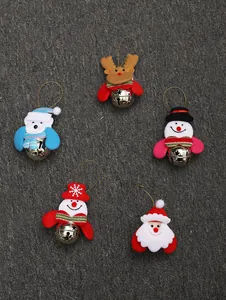Set of Christmas plush hanging ornaments with bells featuring Santa and reindeer