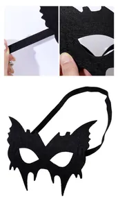 Close-up view showing the black felt material and elastic strap of this bat party mask