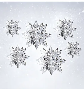 Set of six silver 3D hanging snowflake decorations for Christmas holiday party decor
