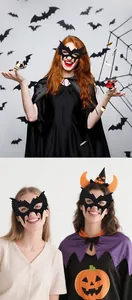 Detail of black glitter bat half mask for Halloween party costumes
