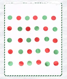 Detailansicht der rot-grünen doppelseitigen Spiegelkreis-Girlande für Weihnachten