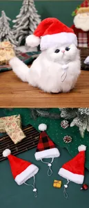 Verstellbare Weihnachtsmützen für Haustiere aus rotem und kariertem Plüsch für Katzen und Hunde
