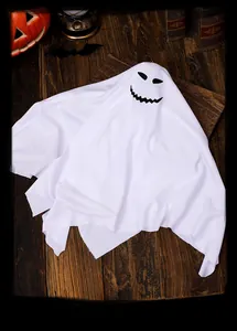 Close-up of the white fabric ghost hanging light for spooky Halloween room decor