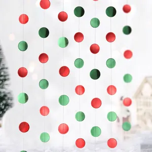 Weihnachten Rot Grün Spiegel Kreis Girlande Doppelseitig Reflektierend Papier Pailletten Schnur Vorhang Für Party Dekoration