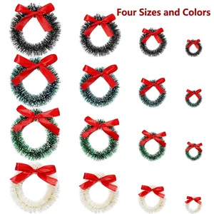 Christmas Decoration Mini Sisal Wreath Snow Flocked Wreath With Red Bow Ribbon For Holiday Party Home Tree Hanging Ornaments