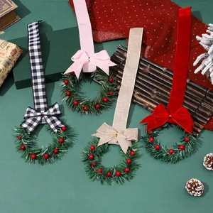 Lot de mini couronnes de Noël pour armoires avec nœuds et rubans colorés pour la déco