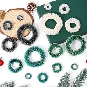Mini sisal Christmas wreaths set with snow effect for festive holiday home decoration