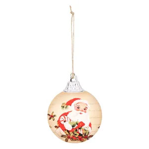 Vintage wooden Santa Claus Christmas tree ornament with twine loop hanging detail.