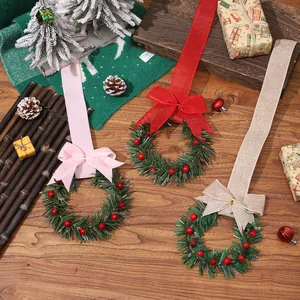 Lot de 3 couronnes de Noël pour armoires avec des nœuds et rubans décoratifs