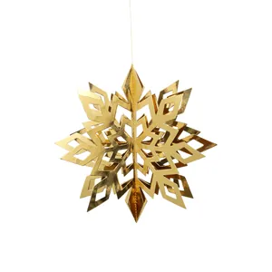 Luxurious 3D golden Christmas snowflake hanging decoration for festive holiday party decor