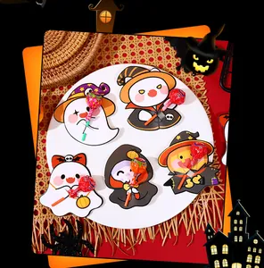 Halloween lollipop decorative paper cards with cute pumpkin and ghost cartoon designs