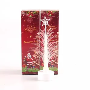 Mini árbol de Navidad de fibra óptica con LED multicolor y caja de regalo roja