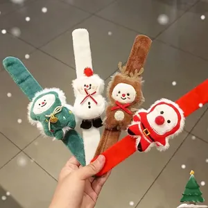 Christmas Slap Bracelet Plush Reindeer Santa Snowman Slap Ring Party Favor For Kids Holiday Decoration Bracelet Gift