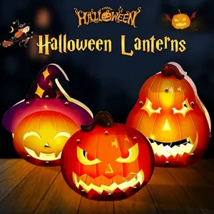 Creative Halloween DIY pumpkin lanterns set with warm LED lights for decoration