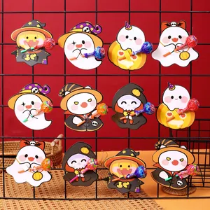 Cute Halloween lollipop paper cards featuring pumpkins and ghosts for candy decoration.
