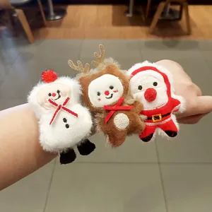 Plush Christmas slap bracelets featuring snowman, reindeer, and Santa Claus for kids
