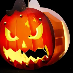 Creative DIY Halloween paper pumpkin lantern kit with glowing LED for kids gift