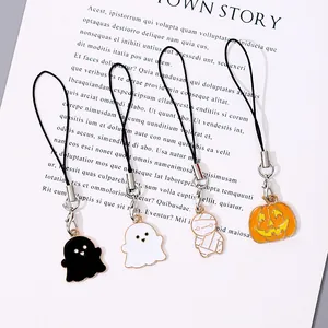 Set of Halloween alloy cartoon charms featuring ghosts, pumpkin and mummy on cords