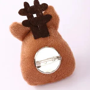 Cute brown plush reindeer brooch Christmas gift accessory with metal pin back design