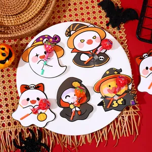 Cute Halloween lollipop holder paper cards featuring ghost pumpkin and skull designs