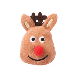 Cute Christmas reindeer plush brooch soft stuffed deer head pin for holiday gift