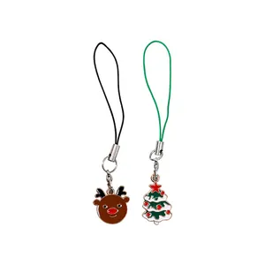 Llavero de Navidad de aleación con dijes esmaltados de reno y árbol de Navidad para bolsos