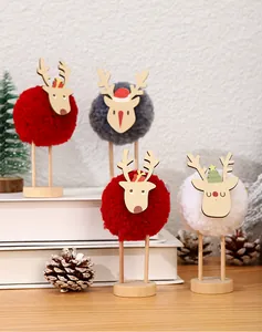 Creative Christmas reindeer ornaments with wooden heads and colorful wool ball bodies