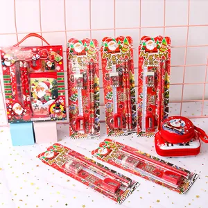 Weihnachts-Schreibwaren-Set Für Kinder Weihnachtsmann Motiv Holz Bleistift Radiergummi Lineal Set Schulgeschenke Schüler Schreibwaren Kit