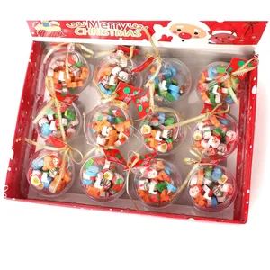 Caja de regalo festiva con 12 bolas transparentes llenas de mini gomas de borrar de Navidad