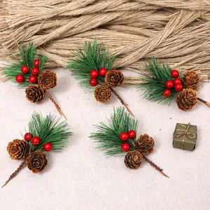 Artificial Christmas pine needle picks with pine cones and red berries for decoration