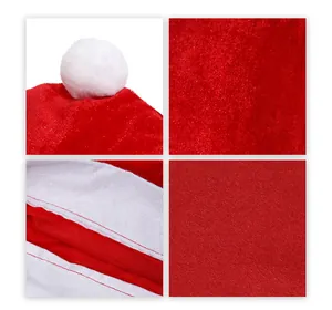 Detailed macro view of the plush red fabric and stitching on the Santa hat chair cover