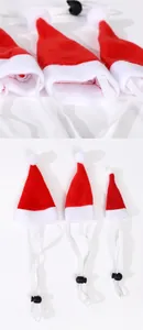 Detailed view of mini Christmas hats for pets with adjustable elastic chin straps