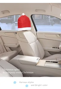 Festive red Santa hat car headrest cover decoration shown inside a modern vehicle seat