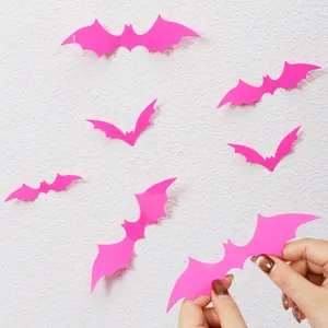 3D Stereoscopic Pink Bat Wall Stickers DIY PVC Removable Halloween Backdrop Decorations For Living Room Home Party Ornament