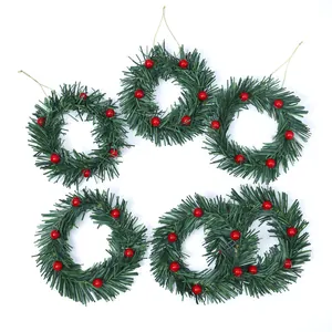 Artificial Christmas Pine Needle Wreath With Red Berries For Candle Ring Napkin Ring Xmas Table Home Decoration Green Red Festive Wreath